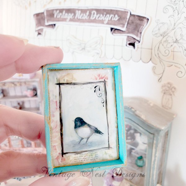 Bird Nest Black Frame No.1:2 Dollhouse Miniature Handmade Wooden Framed Art image 4