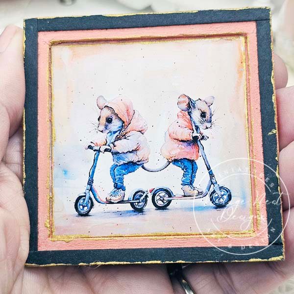 Nursery Mice No.1:1 Dollhouse Miniature Handmade Wooden Framed Art image 4