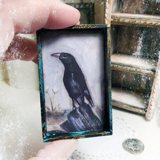Old Crow No.1:1 Dollhouse Miniature Handmade Framed Art image 1