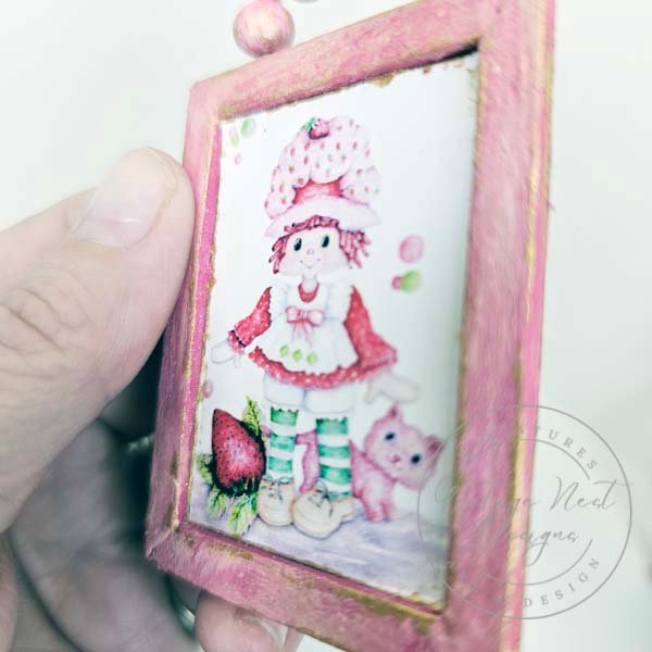 Strawberry Shortcake No.1:1 Dollhouse Miniature Handmade Wooden Framed Art image 3