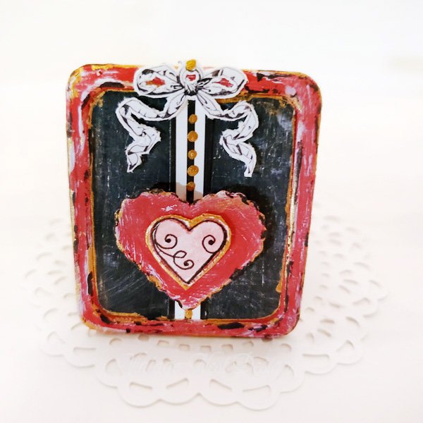 Valentine Heart No.5:1 Dollhouse Miniature Handmade Framed Wooden Art image 0