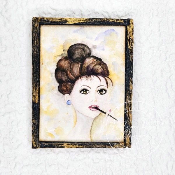 Audrey Hepburn No.1:3 Dollhouse Miniature Handmade Wooden Framed Art image 1