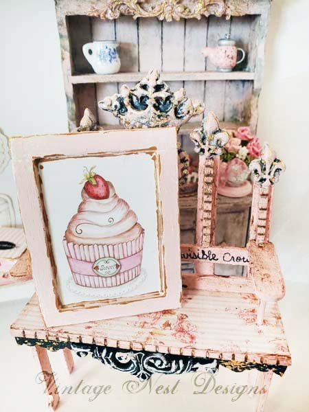 Cupcake No.6:3:2 Dollhouse Miniature Handmade Wooden Framed Art image 2