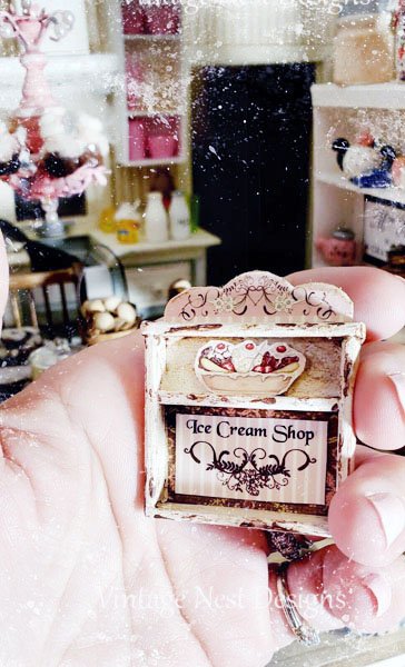 Banana Split Sundae Shelf No.4 Dollhouse Miniature Handmade Wooden Framed Art image 1