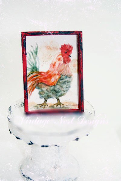 Rooster No.4:1 Dollhouse Miniature Handmade Wooden Framed Art image 4
