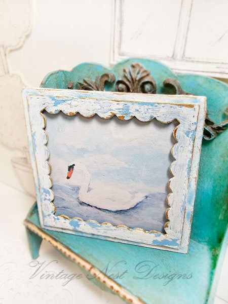 Swan No.1:3 Dollhouse Miniature Handmade Wooden Framed Art image 1