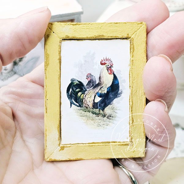 Rooster No.2:4 Dollhouse Miniature Handmade Wooden Framed Art image 4