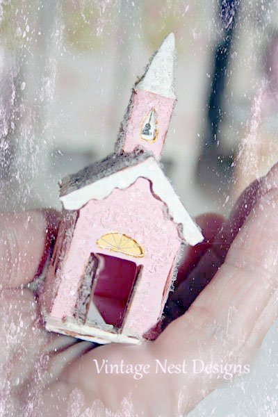 Pink Putz Church No.2 Handmade Miniature image 1