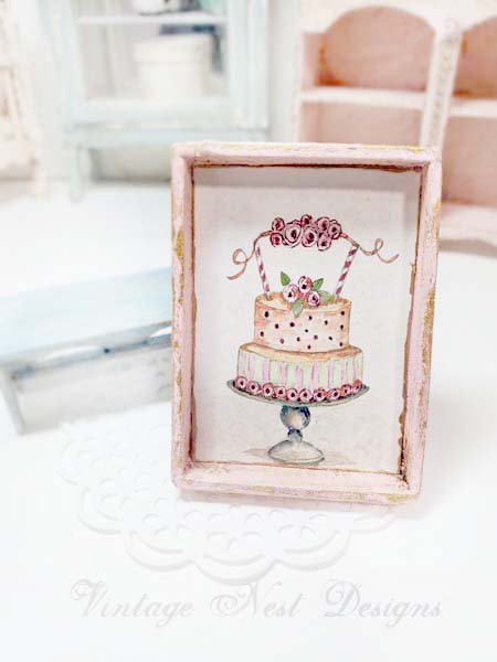 Cake No.5:3 Dollhouse Miniature Handmade Wooden framed Art image 0