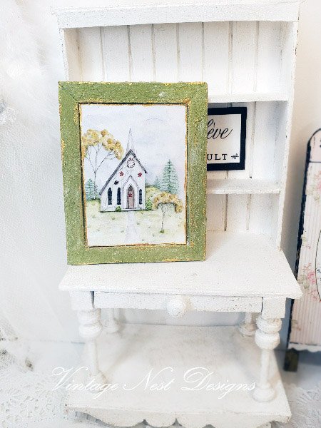 Church No.2:1 Dollhouse Miniature Handmade Wooden Framed Art image 4