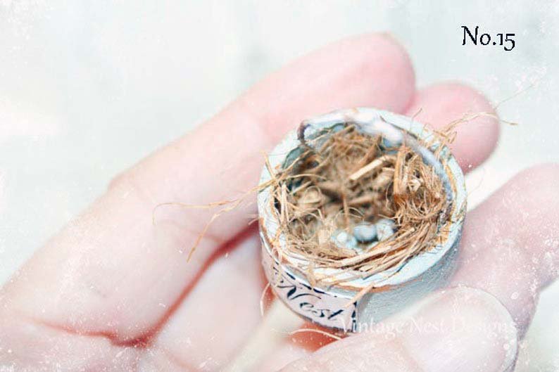 Bird Nest Basket No.15 Dollhouse Miniature Handmade Wooden Framed Art image 3