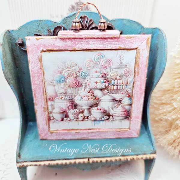 Pastel Sweets No.1:1 Dollhouse Miniature Handmade Wooden Framed Art image 4