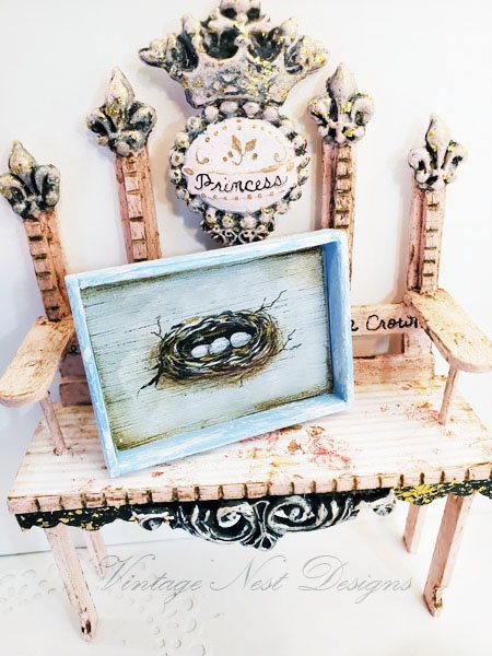 Bird Nest No.13:2 Dollhouse Miniature Handmade Wooden Framed Art image 3