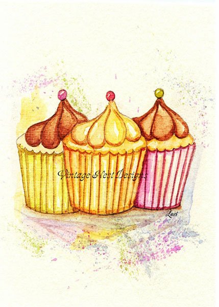 Cupcake No.2 Digital Prints Watercolor Painting image 0