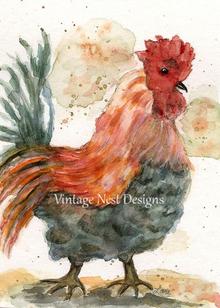 Rooster No.4 Digital Prints Watercolor Painting image 0