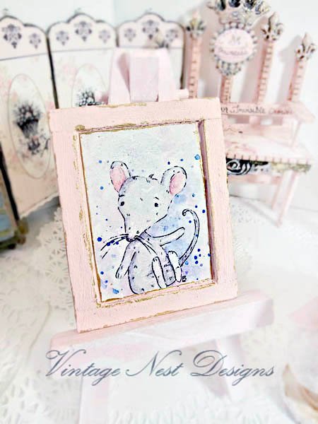 Mouse No.6:1 Dollhouse Miniature Handmade Wooden Framed Art image 1