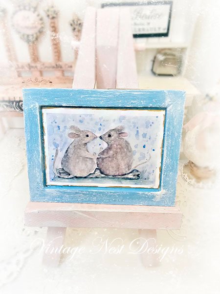 Mice No.9:2 Dollhouse Miniature Handmade Wooden Framed Art image 1