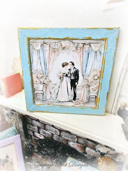 Wedding Couple No.2 Dollhouse Miniature Handmade Framed Art image 5