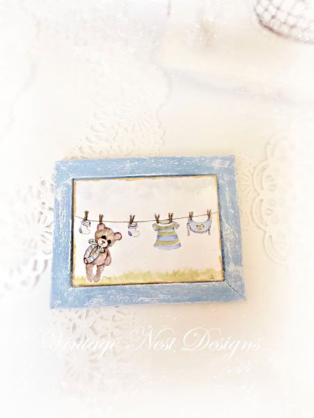 Baby Bear Nursery Art No.1:1 Dollhouse Miniature Handmade Wooden Framed Art image 2