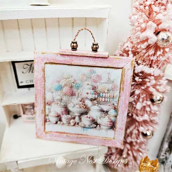 Pastel Sweets No.1:1 Dollhouse Miniature Handmade Wooden Framed Art image 2