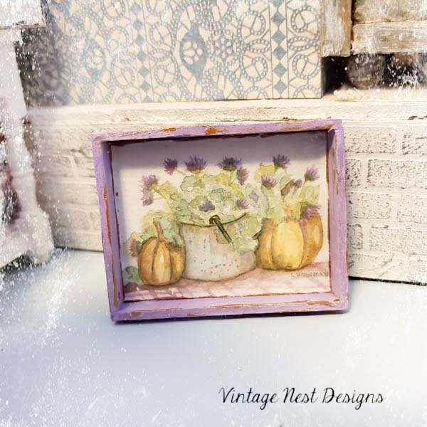 Bucket of Pumpkins No.1:1 Dollhouse Miniature Handmade Framed Art image 3