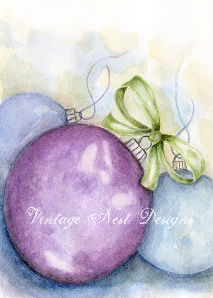 Christmas Bulbs No.4 Digital Prints Watercolor Painting image 0