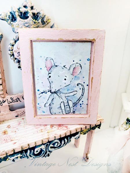 Mouse No.6:1 Dollhouse Miniature Handmade Wooden Framed Art image 4