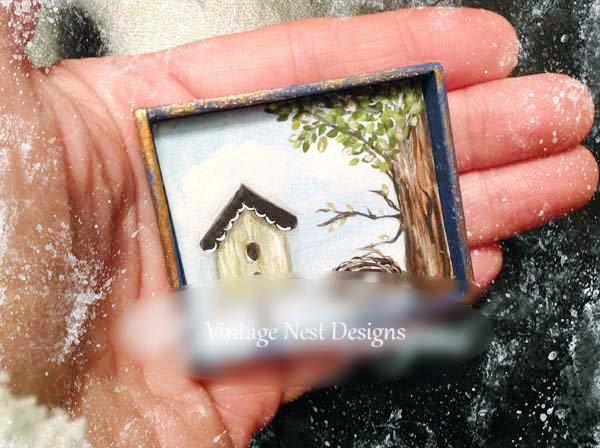 Bird Nest No.14:1 Dollhouse Miniature Handmade Wooden Framed Art image 0