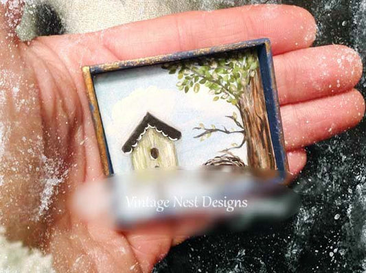 Bird Nest No.14:1 Dollhouse Miniature Handmade Wooden Framed Art image 0