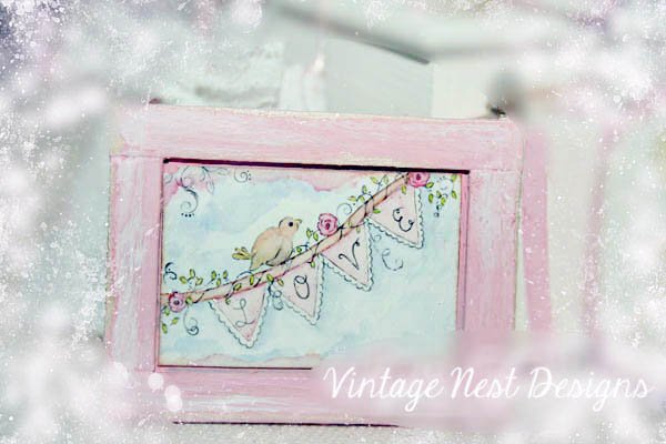 Love Bird No.1:3 Dollhouse Miniature Handmade Framed Wooden Art image 1