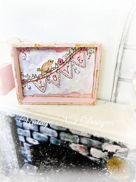 Love Bird No.1:5 Dollhouse Miniature Handmade Framed Wooden Art image 1