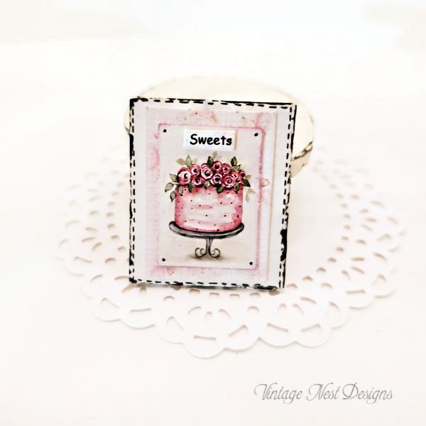Cake No.7:6 Dollhouse Miniature Handmade Wooden Framed Art image 0