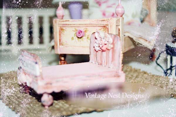 Pink Baby Doll Bed No.1 Handmade Dollhouse Miniature image 1