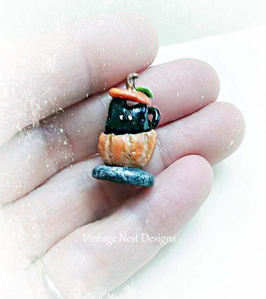 Porcelain Cat in a Pumpkin No.1 Dollhouse Miniature Handmade image 0