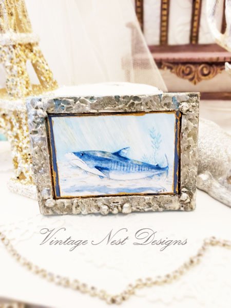 Shark No.1:3 Dollhouse Miniature Handmade Metal Framed Art image 3