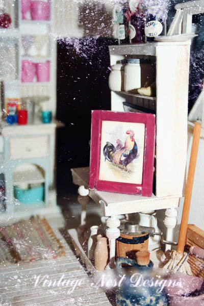 Rooster No.2:3 Dollhouse Miniature Handmade Wooden Framed Art image 2