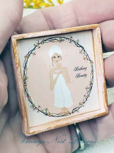 Bathing Beauty No.1:1 Dollhouse Miniature Handmade Wooden Framed Art image 4