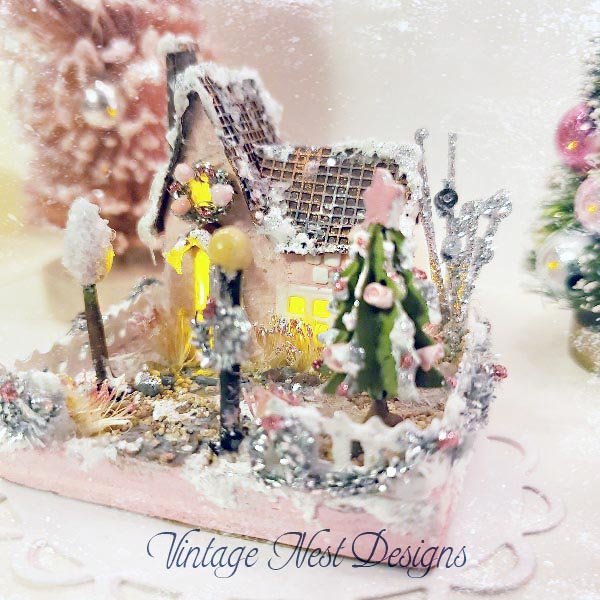 Christmas Putz Glitter Holiday House No.4 Handmade image 4