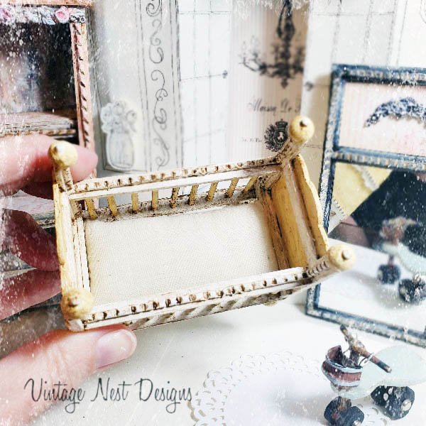Baby Antique Style Crib No.4 Handmade Dollhouse Miniature image 2