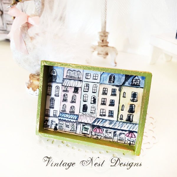 Paris Shopping in the City No.1:1 Dollhouse Miniature Handmade Framed Art image 0