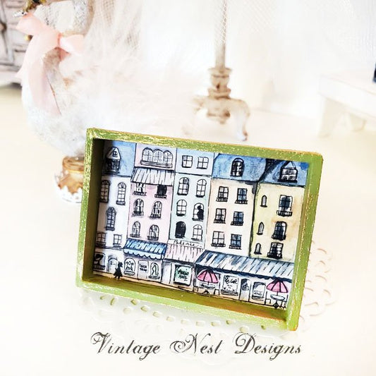 Paris Shopping in the City No.1:1 Dollhouse Miniature Handmade Framed Art image 0