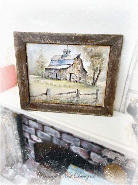 Old Country Barn No.1:1 Dollhouse Miniature Handmade Wooden Framed Art image 2