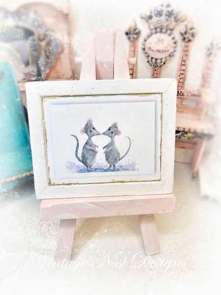 Mice No.8:1 Dollhouse Miniature Handmade Wooden Framed Art image 0