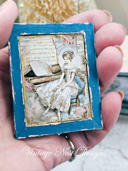 Victorian Woman No.2:1 Dollhouse Miniature Handmade Wooden Framed Art image 1