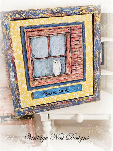 Barn Owl No.1:2 Dollhouse Miniature Handmade Wooden Framed Art image 4