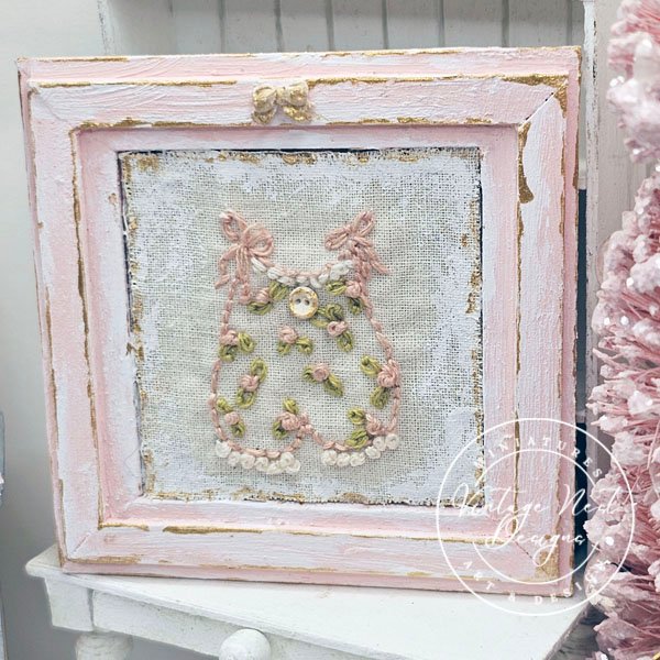 Stitched Baby Outfit No.1:1 Dollhouse Miniature Handmade Wooden Framed Art image 2