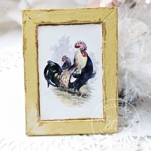 Rooster No.2:4 Dollhouse Miniature Handmade Wooden Framed Art image 0