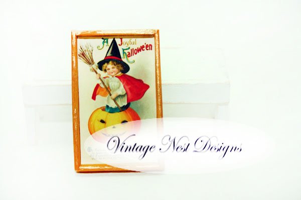 Halloween Mini No.1:1 Dollhouse Miniature Handmade Wooden Framed Art image 5