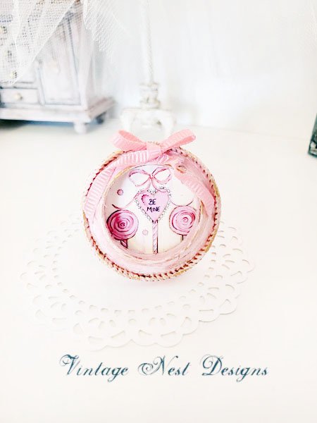 Valentine Lollipop No.1:2 Dollhouse Miniature Handmade Framed Art image 0