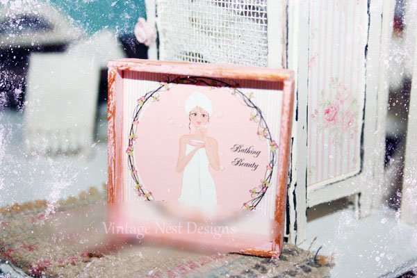 Bathing Beauty No.1:1 Dollhouse Miniature Handmade Wooden Framed Art image 1